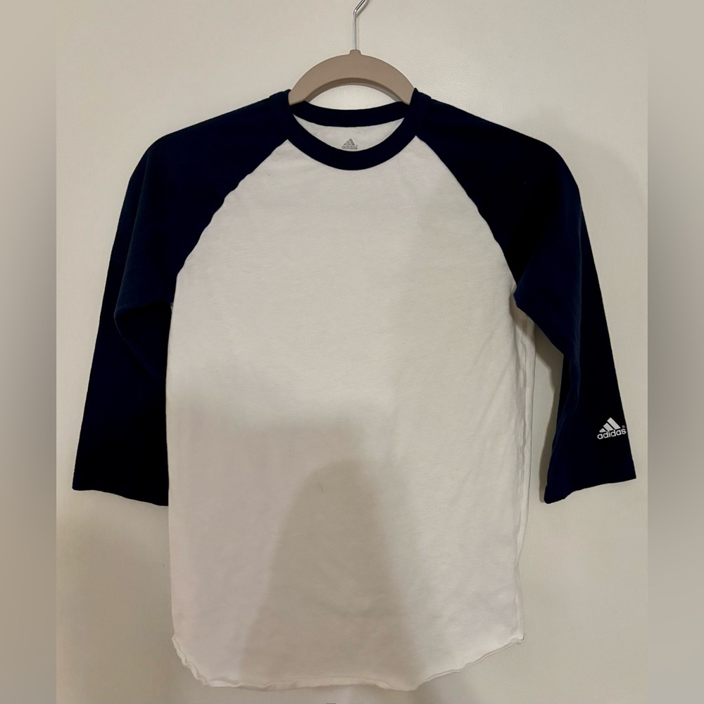 Adidas - Boys Size L - Navy & White Baseball Length Sleeve Shirt